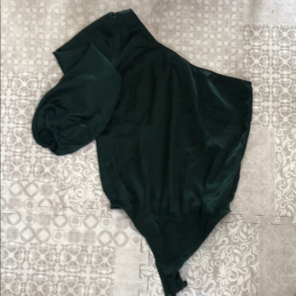 Green silk body suit